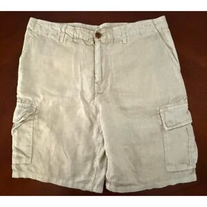 TRUE GRIT Island Linen Cargo Shorts Mens 36 Off White Beach Coastal Lightweight